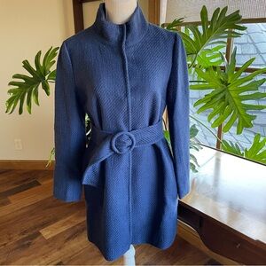 J. McLaughlin Textured Navy Blue Belted Car Coat Arden size M